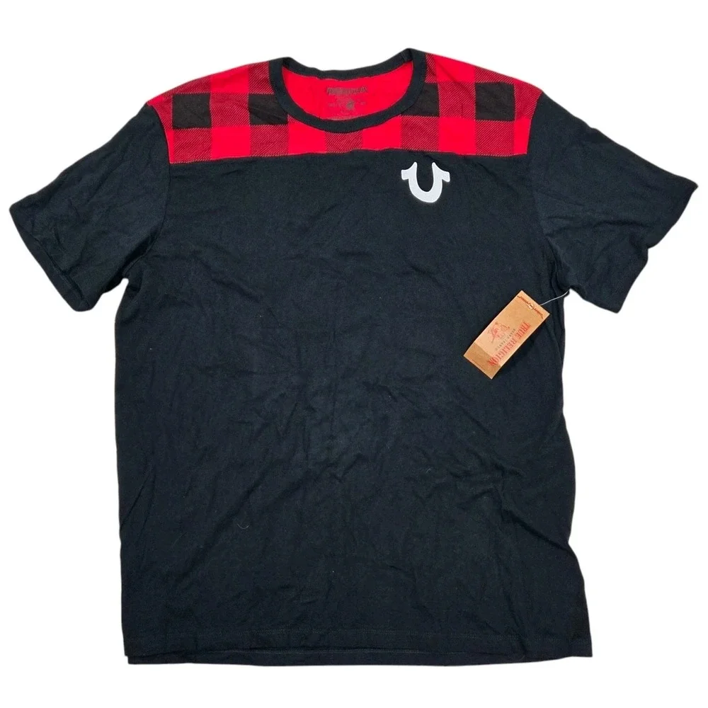 NWT True Religion Men's 3XL Football Crew Neck Tee Black & Red 101019 MSRP $79